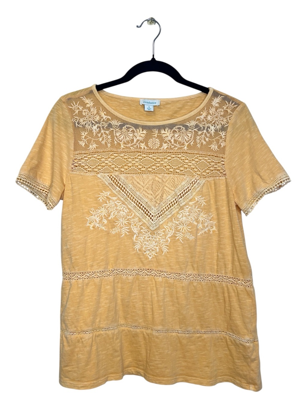 SUNDANCE Cottagecore Crochet Embroidered Lace Boho 100% Cotton Top size Small